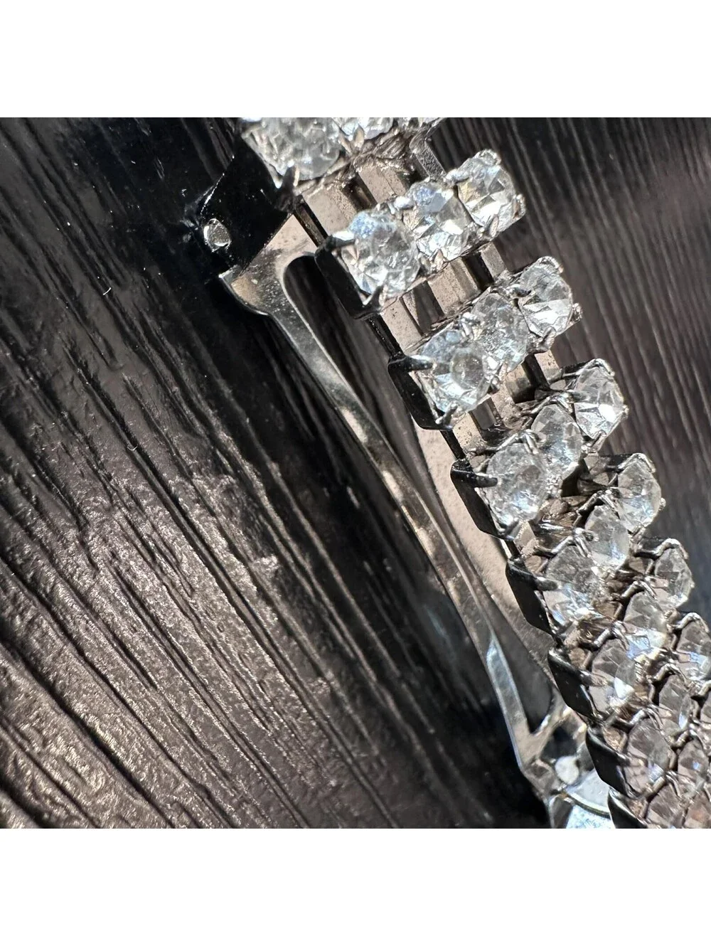 Vintage Made In France Rhinestone Barrette Clear Crystal Silver Tone Hair Clip